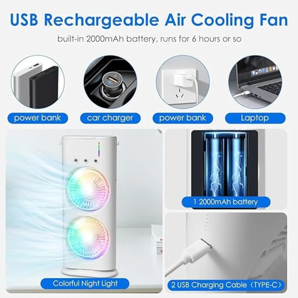 Spray Fan Double Ended Mini Cooler Air Conditioner with LED Light & Remote Control - Image 2