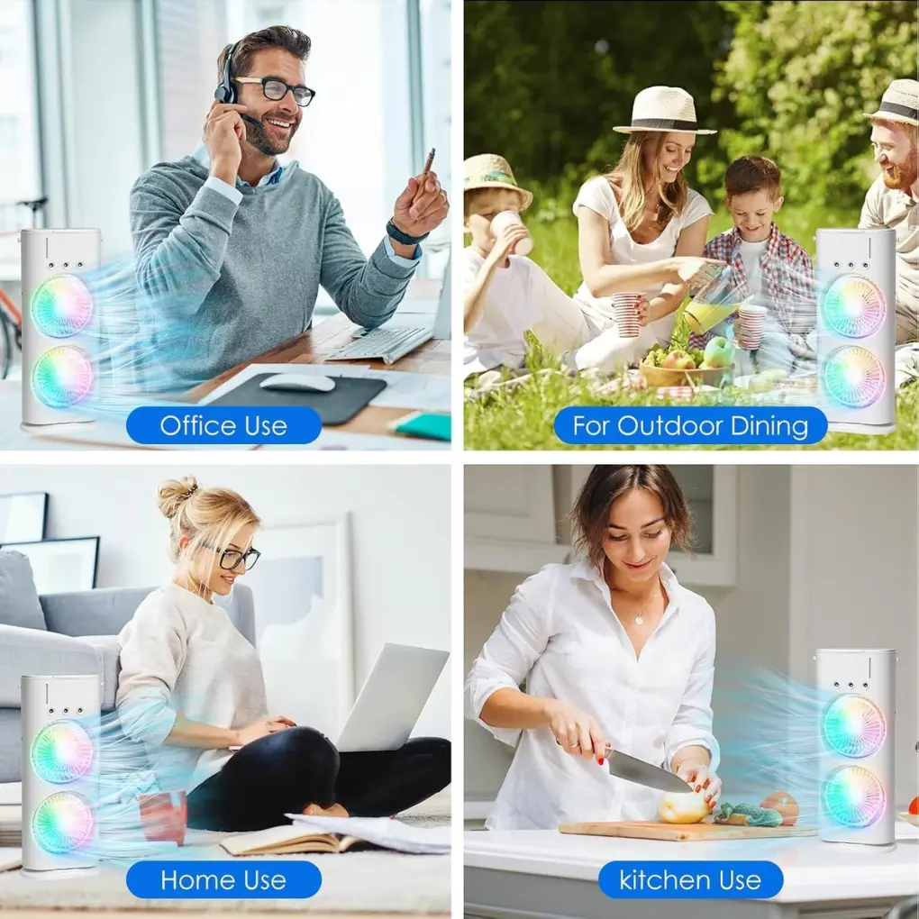 Spray Fan Double Ended Mini Cooler Air Conditioner with LED Light & Remote Control - Image 3